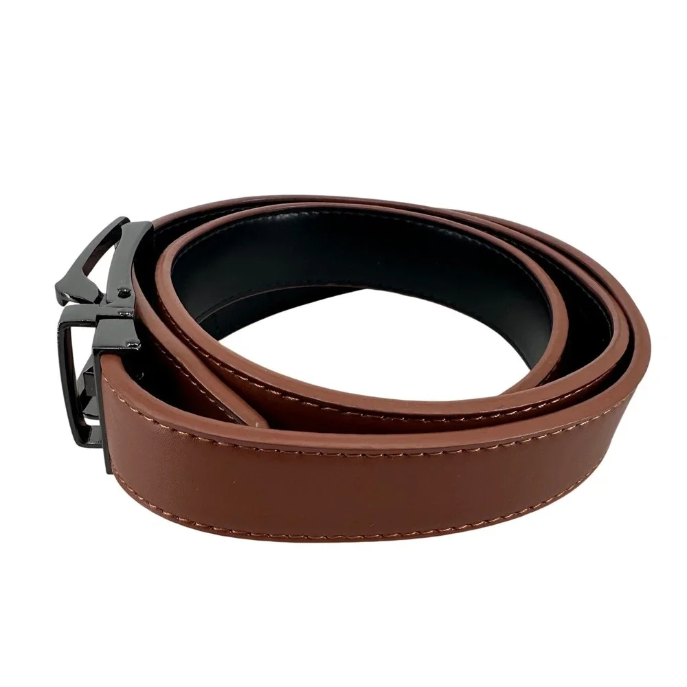 Mens Brown‎ Leather Ratchet Belt Gunmetal Buckle Adjustable Comfort Fit Size 50